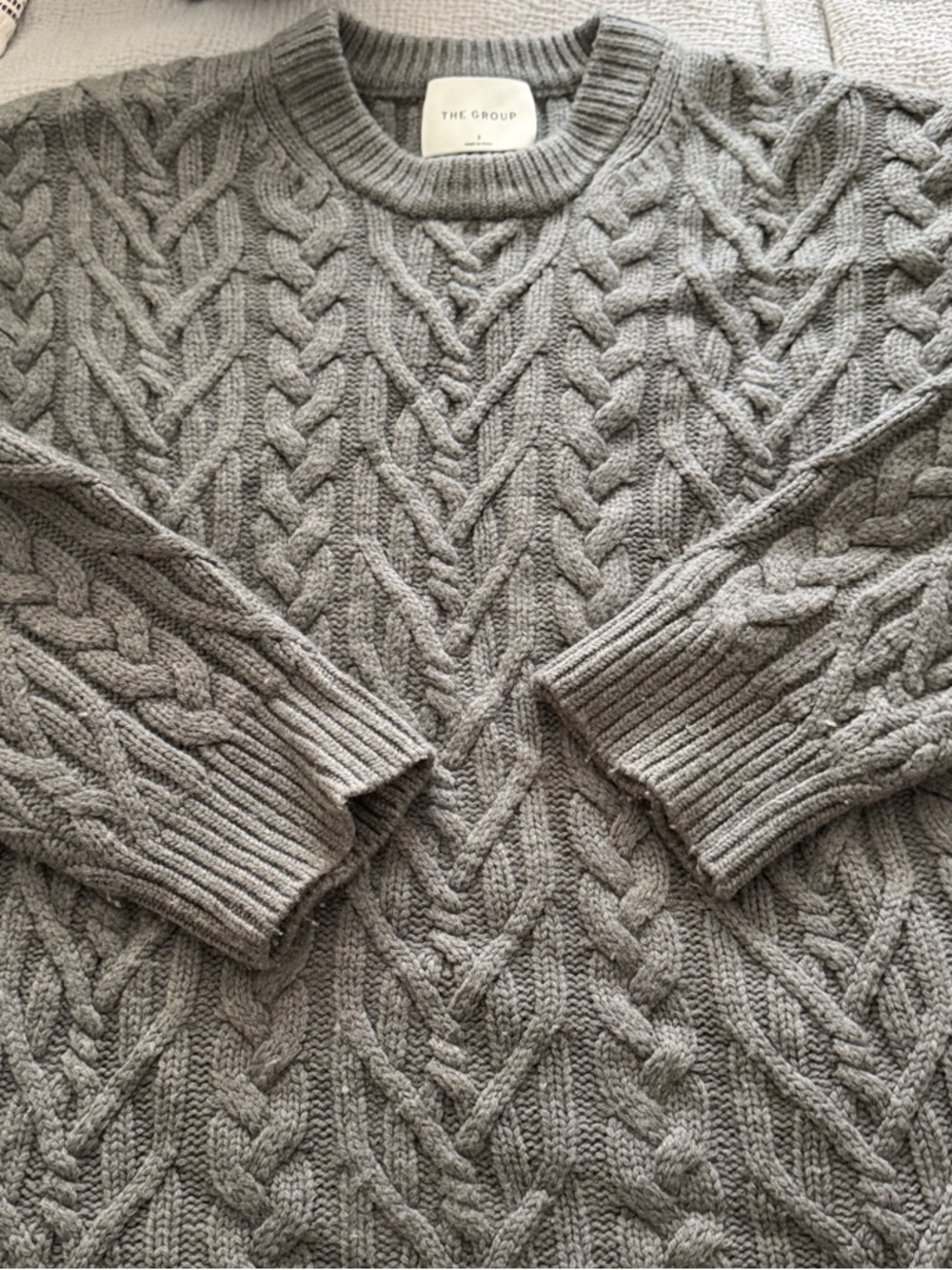 Babaton Men's Gray Cable-Knit Crewneck Sweater